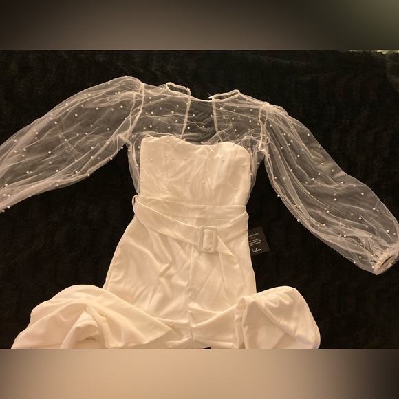 White Mesh Pearl Jumpsuit - Picture 7 of 16